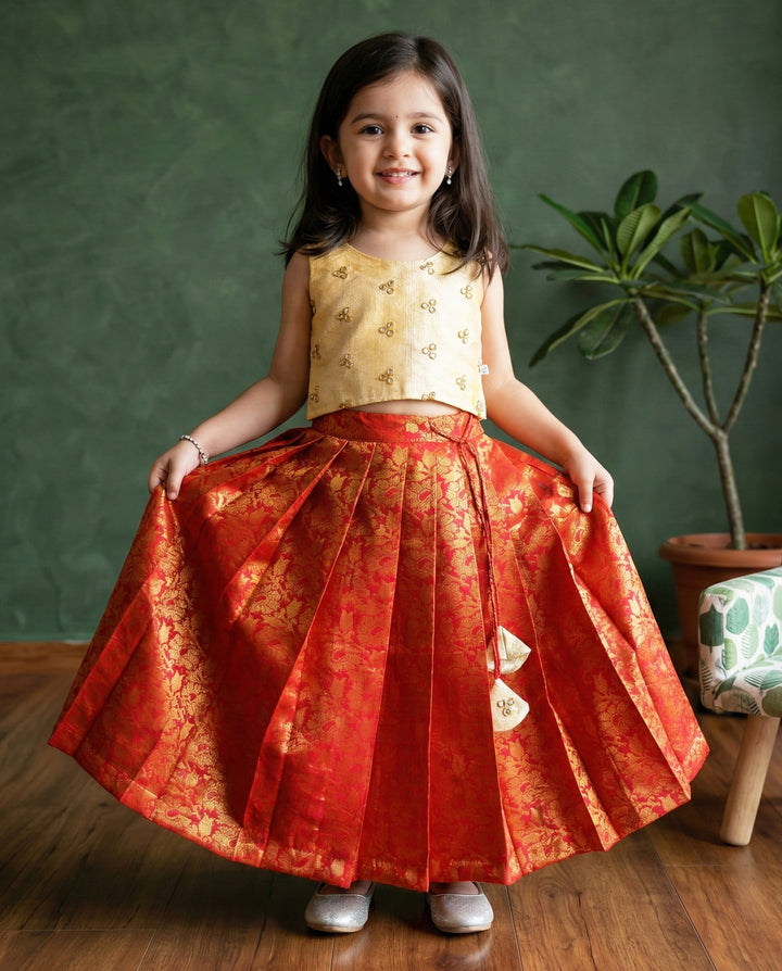 Sandal red combo baby girls birthday dress, traditional lehenga choli, kids festive wear, handwork baby girl outfit