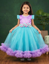 Sky Blue Lavender Handcrafted Partywear Flower Gown – Designer Full Length Dress