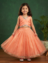 Coral Twill Net Lehenga Choli for Baby Girl – Stanwells Kids