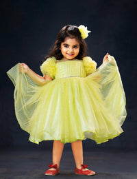 Pista green Glitter Baby-Girls Party Perfect Birthday Frock