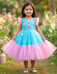 Sky Blue & Baby Pink Shade Candy popsicle Theme Specially made Handwork Applique Birthday Frock