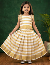 Cream Handloom Kasavu Lehenga Choli for Baby Girl – Stanwells Kids