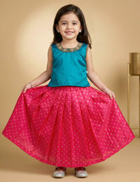 Magenta Peacock Shade Handwork Silk Lehenga Choli for Baby Girl – Stanwells Kids