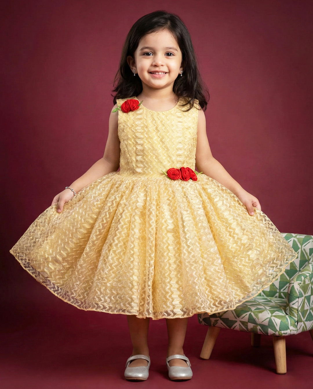 Golden Shade Designer Flower Frock | Baby Girls Birthday Dress Stanwells Kids Golden Shade Designer Flower Frock | Baby Girls Birthday Dress Stanwells Kids