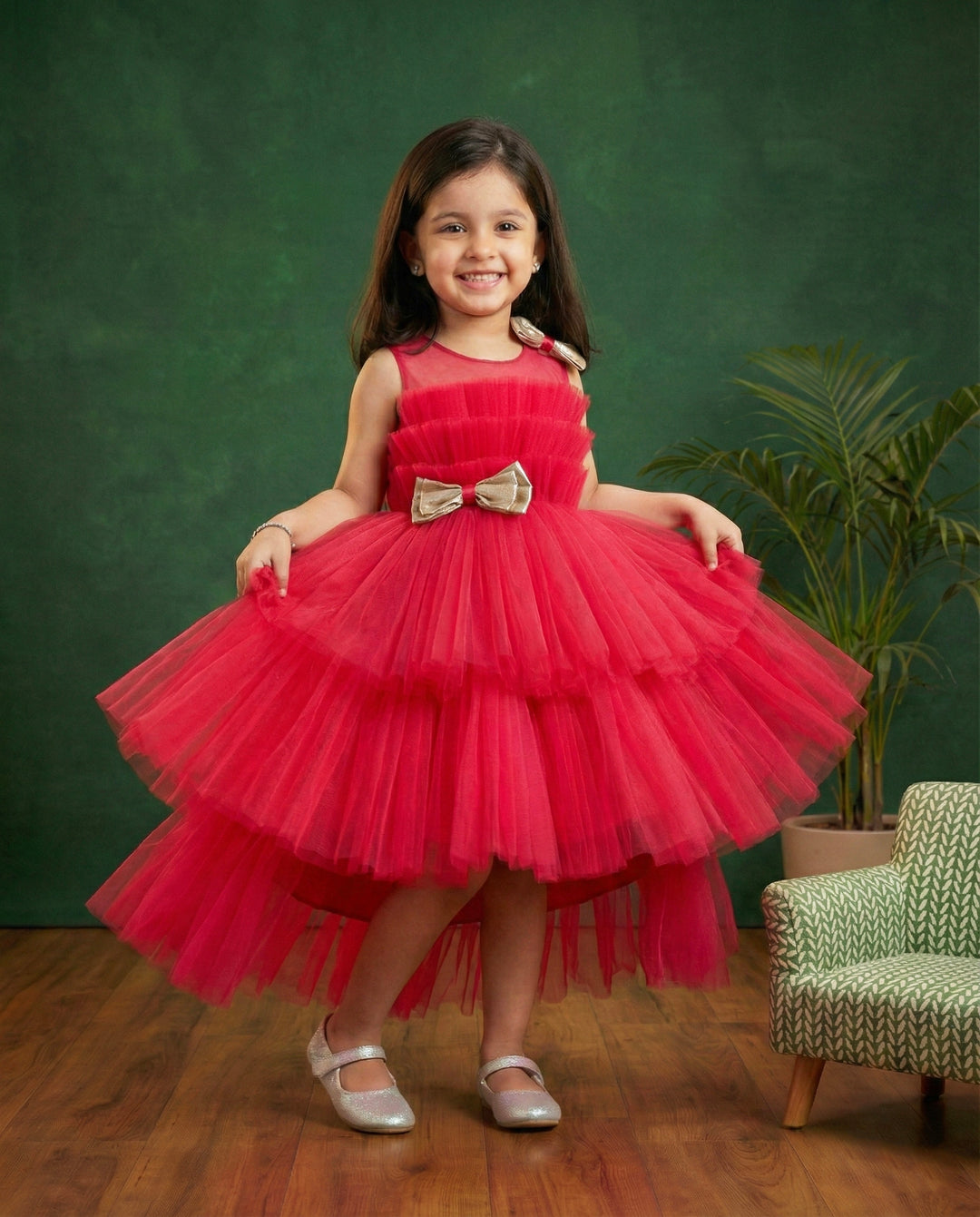 Rani pink tail frock, elegant pleated birthday dress, baby girl party wear, stylish frock for girls, pink shade kids frock