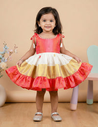 Cream Peach Kerala Kasavu Handwork Kettuduppu Frock for Baby Girl – Stanwells Kids
