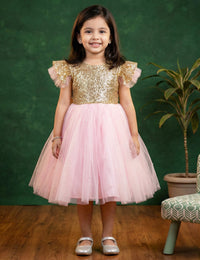 Baby Pink Golden Sequins Designer Birthday Frock for Baby Girl – Stanwells Kids