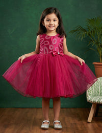 Dark Magenta Sequins Embroidery Bow Birthday Frock for Baby Girl – Stanwells Kids
