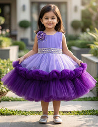 Lavender & Violet Pleated heavy Ruffled party Wear Frock