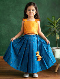 Teal Blue & Mango Yellow Silk Butti Lehenga Choli – Traditional Festive Wear
