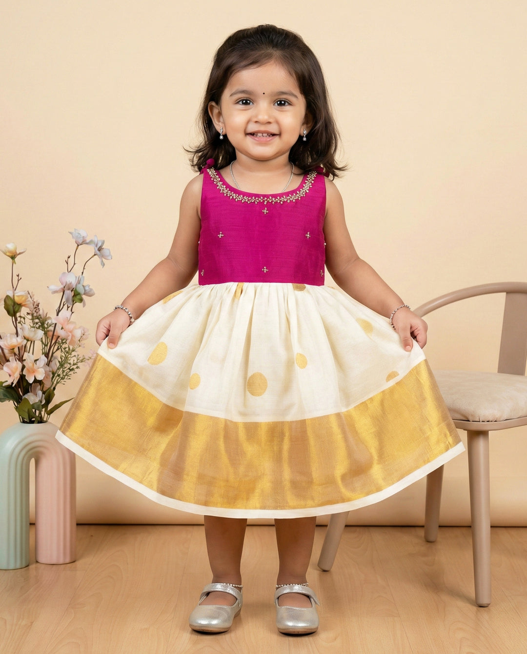 Pink Baby Girl Birthday Dress with Embroidery & Lace Frock