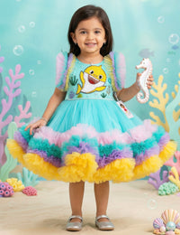 Sky Blue Baby Shark Theme Birthday Frock for Baby Girl – Stanwells Kids