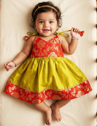 Green Red Silk Newborn Frock for Baby Girl Naming Ceremony – Stanwells Kids