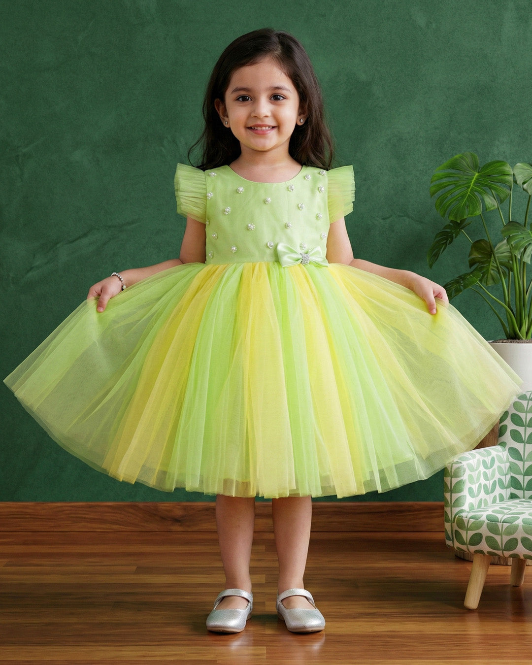 Light green and baby yellow birthday frock for baby girls

Partywear dress for girls 6M–8Y

Stylish dual-color frock for toddlers

Elegant baby girls birthday outfit

Festive wear frock for kids

Stanwells Kids yellow green party dress

Designer birthday frock for baby girls