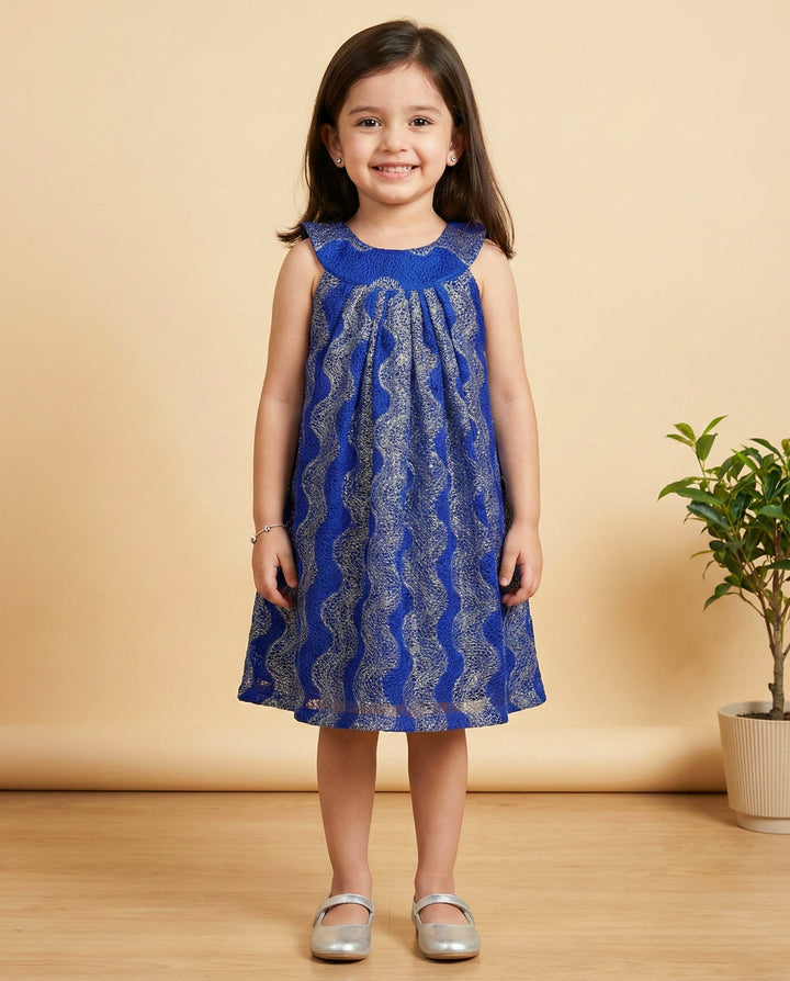 Royal blue sleeveless western baby girls birthday dress, stylish partywear frock for kids, premium designer dress, Stanwells Kids