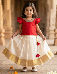 Cream Maroon Handwork Traditional Cotton Silk Lehenga Choli for Baby Girl – Stanwells Kids