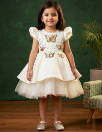 Off White Silky Satin Butterfly Applique Birthday Frock for Baby Girl – Stanwells Kids
