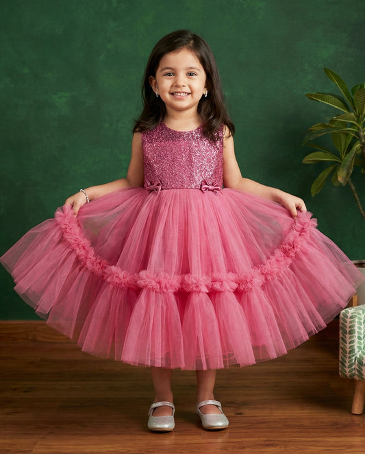 Blush pink embroidery ruffled birthday frock for baby girl – Stanwells Kids