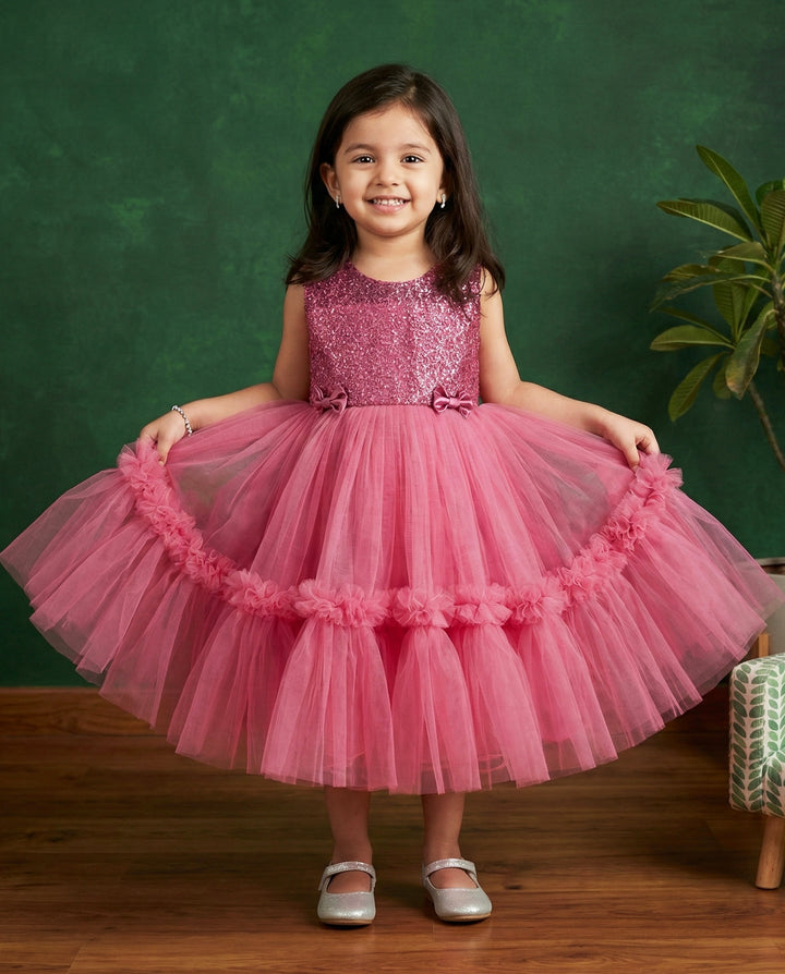 Blush Pink Shade Embroidery Party wear Ruffles Birthday frock