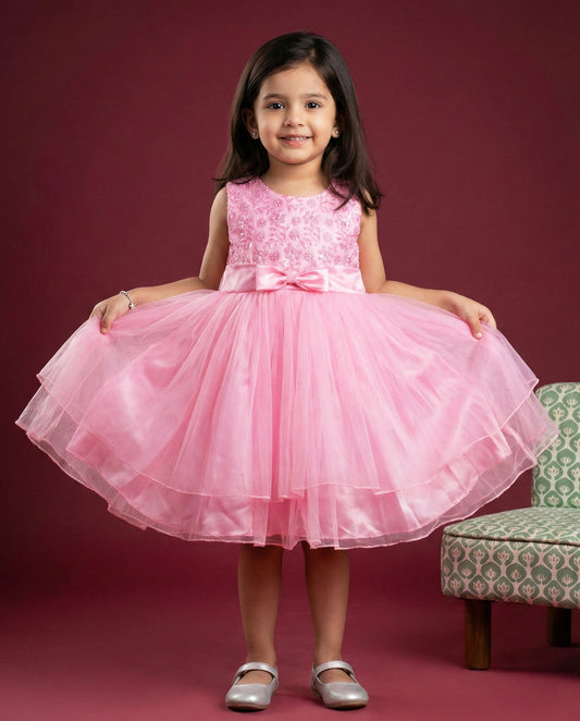 Baby pink designer layered birthday frock for baby girl – Stanwells Kids