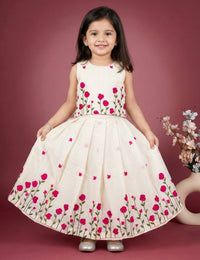 Cream Pink Floral Embroidery Onam Special Cotton Lehenga Choli for Baby Girl – Stanwells Kids