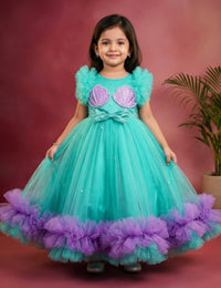 Sea Green & Lilac Combo Sea Shell Theme Ruffles Birthday Gown