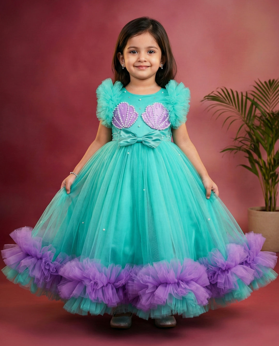 Sea Green Lilac Sea Shell Theme Gown Baby Girl