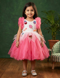 Peach White Candy Popsicle Theme Handwork Applique Birthday Frock for Baby Girl – Stanwells Kids