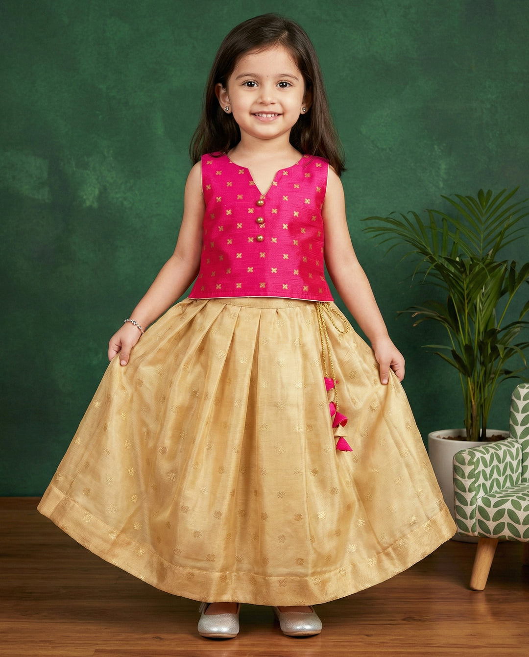 Baby girl birthday dress, magenta lehenga choli, toddler festive outfit, golden dress for kids, Indian traditional wear for baby girl