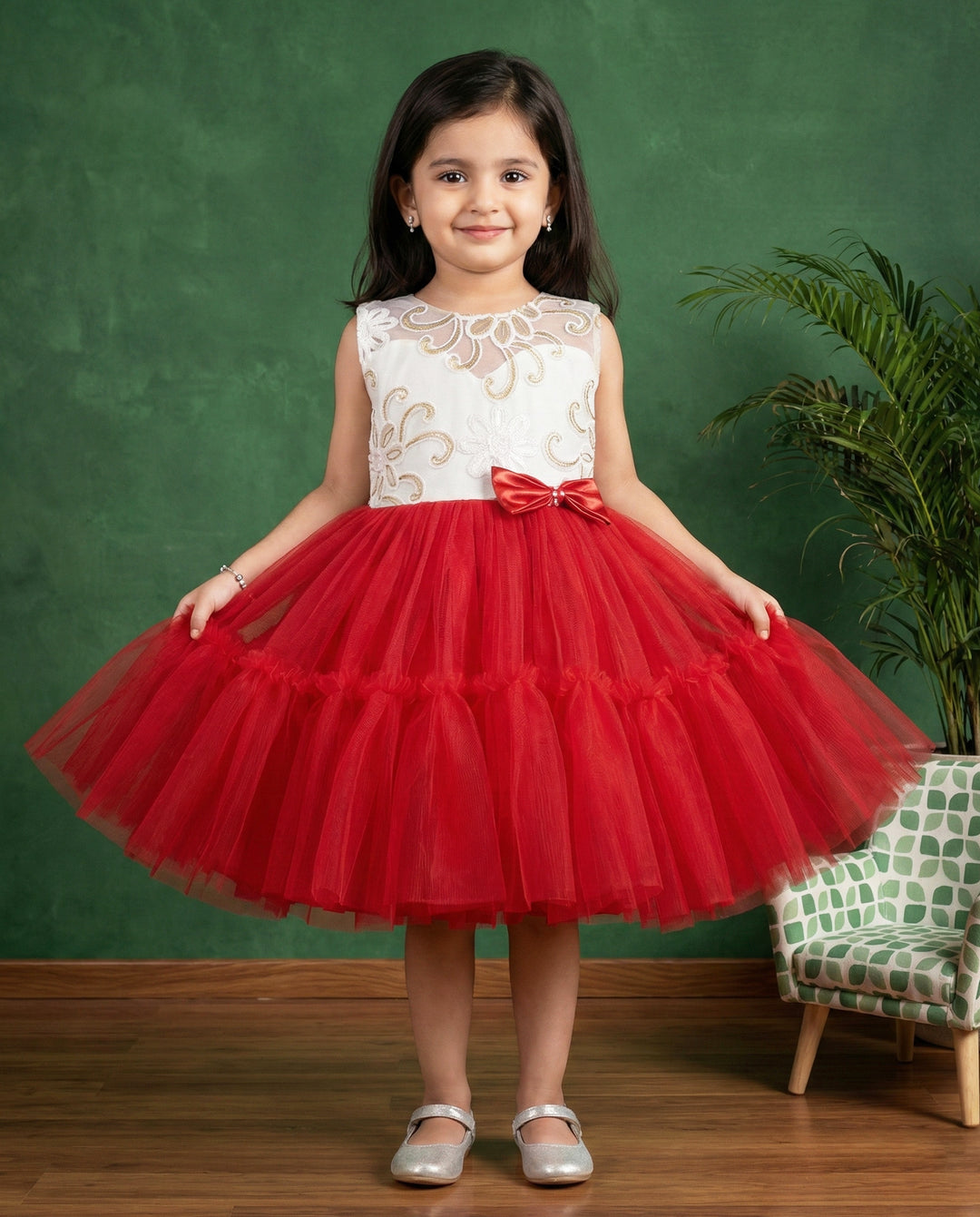 red off white baby girls christmas frock, ruffle partywear dress for kids, baby girl birthday dress, festive frock for toddlers, stylish christmas outfit girls