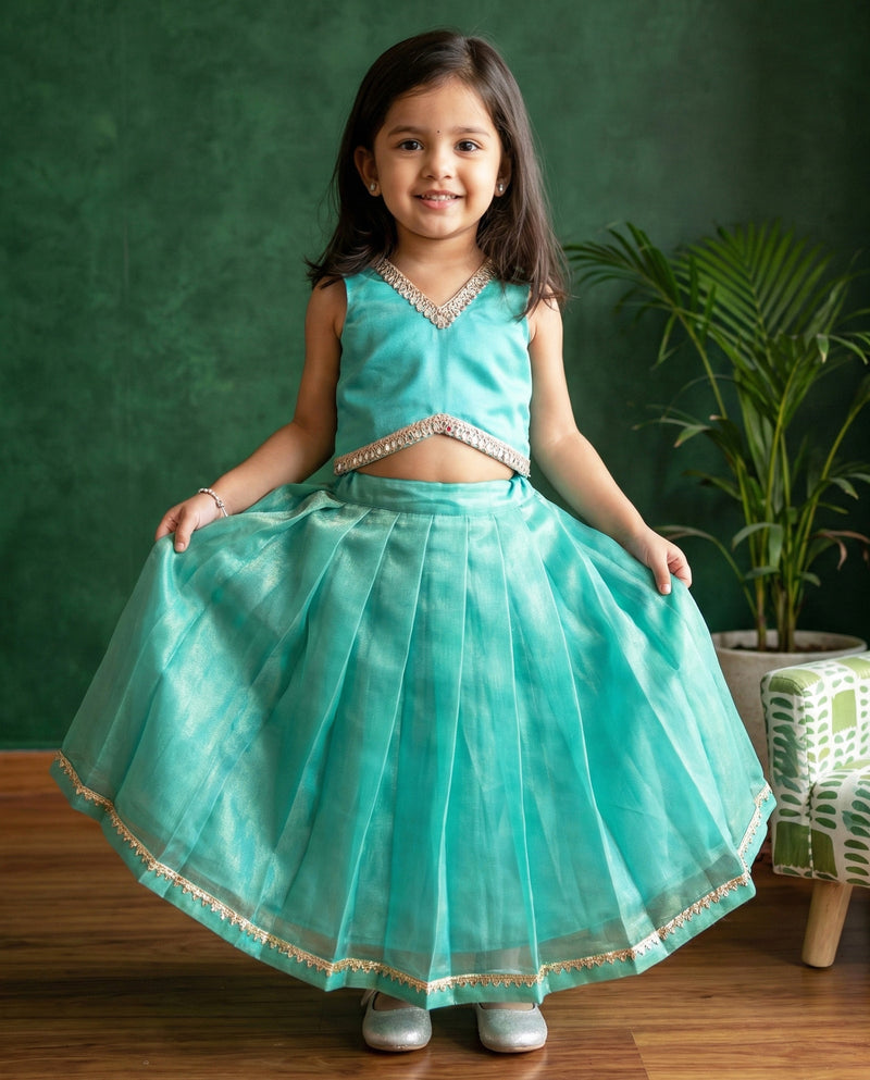 Rama Green Ethnic Lehenga Choli – Stylish Twill Net Party Dress