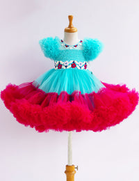 Sky Blue Rani Pink Heavy Handwork Ruffles Frock for Baby Girl – Stanwells Kids
