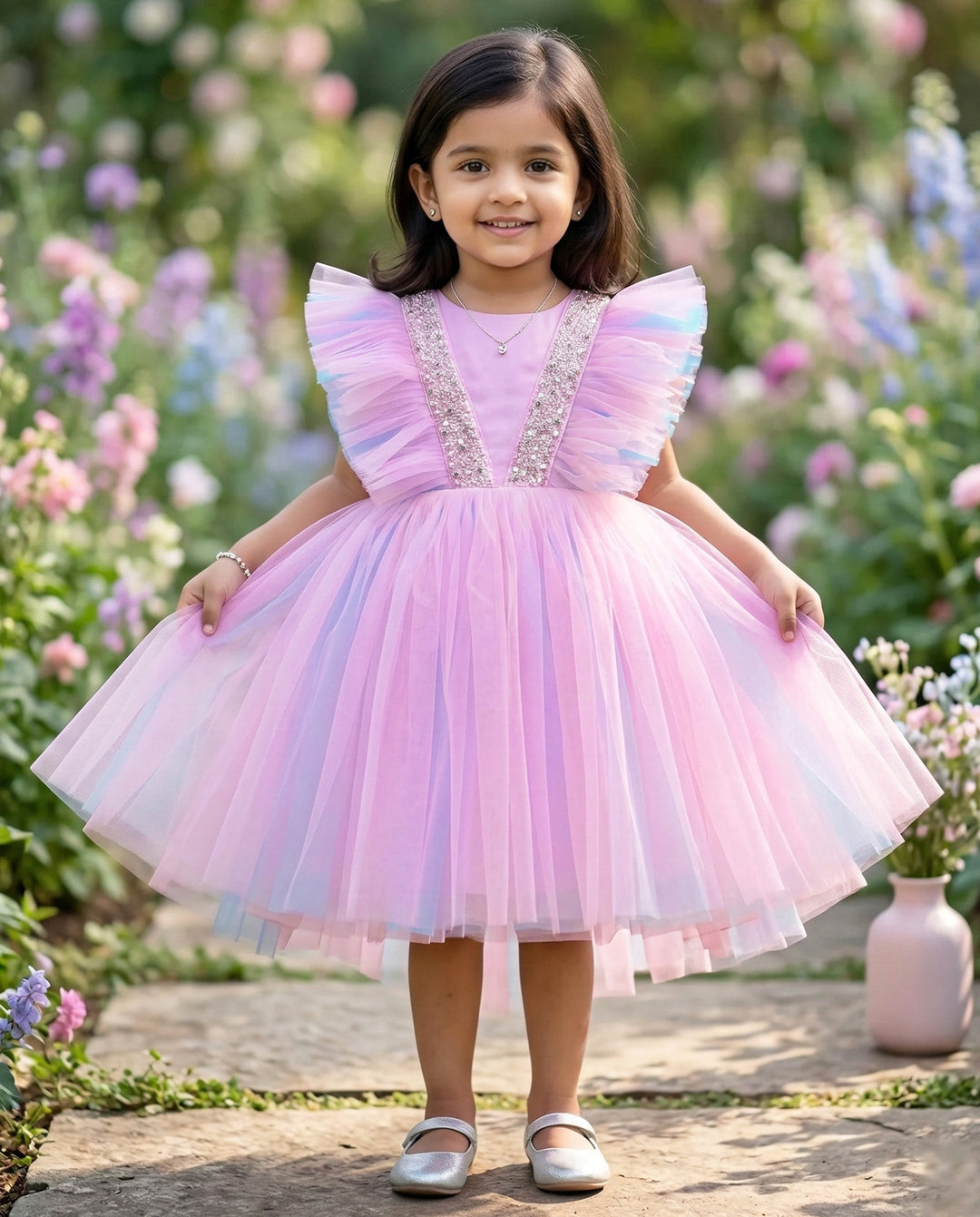 Baby Pink Sky Blue Birthday Frock, Premium Baby Girl Birthday Dress, Party Wear for Baby Girls, Baby Birthday Dress, Pink Baby Girl Frock