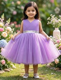 Pastel Lavender Pleated Knee Length Frock