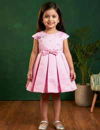 Baby Pink Silky Satin Box Pleated Birthday Frock for Baby Girl – Stanwells Kids