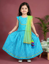Blue Bandhej Printed Cotton Lehenga Choli for Baby Girl – Stanwells Kids