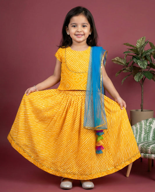 Yellow bandhej printed cotton lehenga choli for baby girl – Stanwells Kids