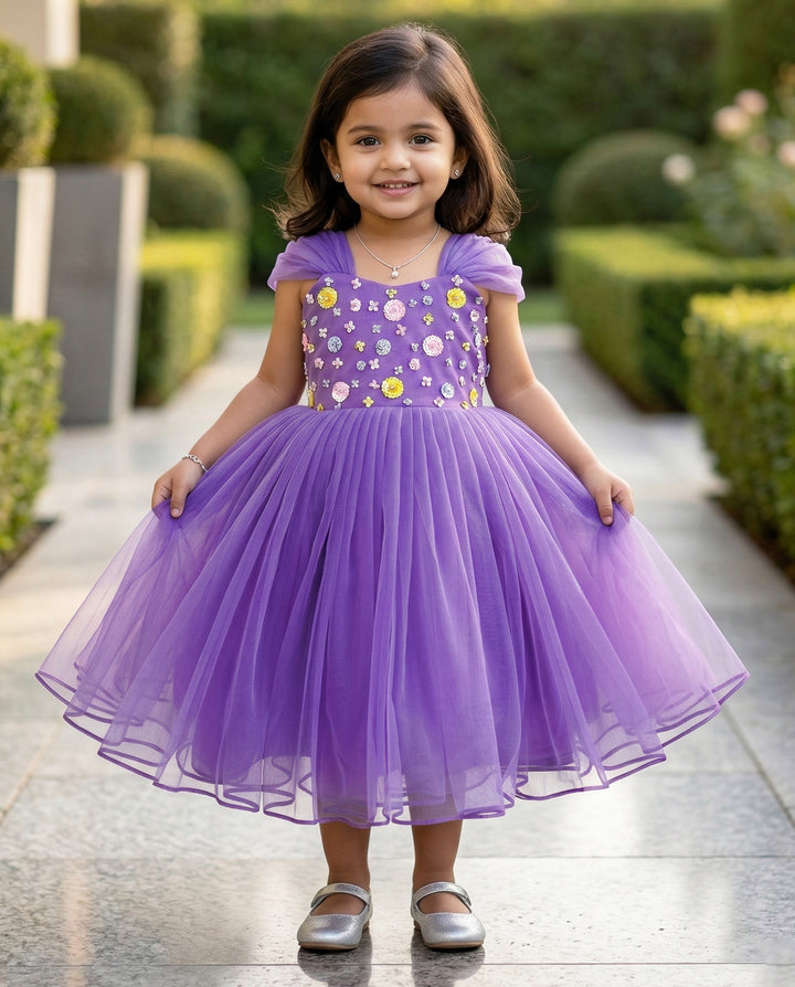Pastel Lavender Baby Girls Birthday Dress - Sequins Handwork Party Frock by Stanwells Kids