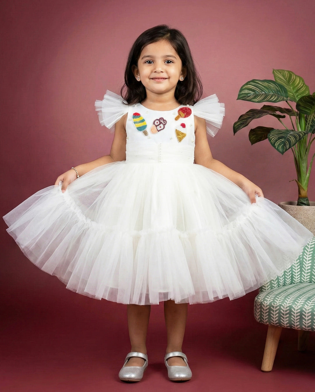 Off white candy theme frock for baby girls, premium birthday dress, partywear dress, Stanwells Kids