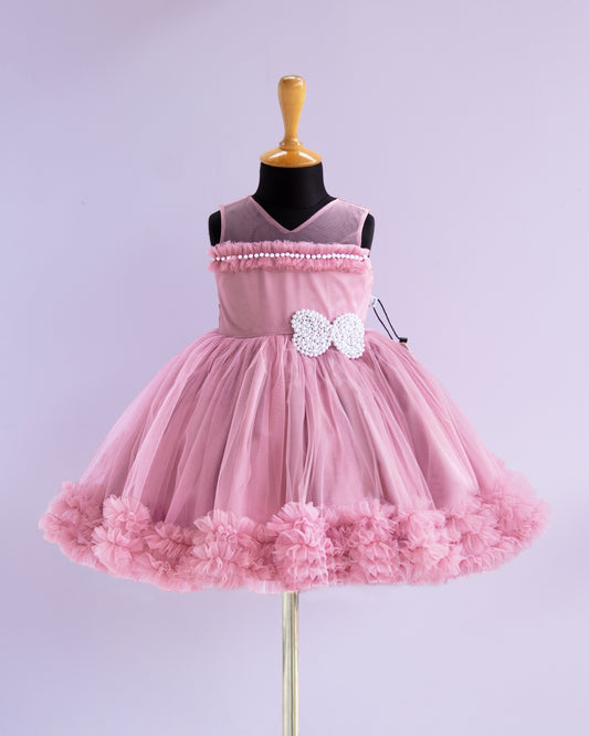 Dust pink white bead butterfly birthday frock for baby girl – Stanwells Kids