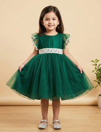 Bottle Green Ruffle Sleeves Birthday Frock for Baby Girl – Stanwells Kids
