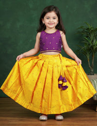 Violet & Mango Yellow Silk Lehenga Choli for Girls – Festive Ethnic Dress