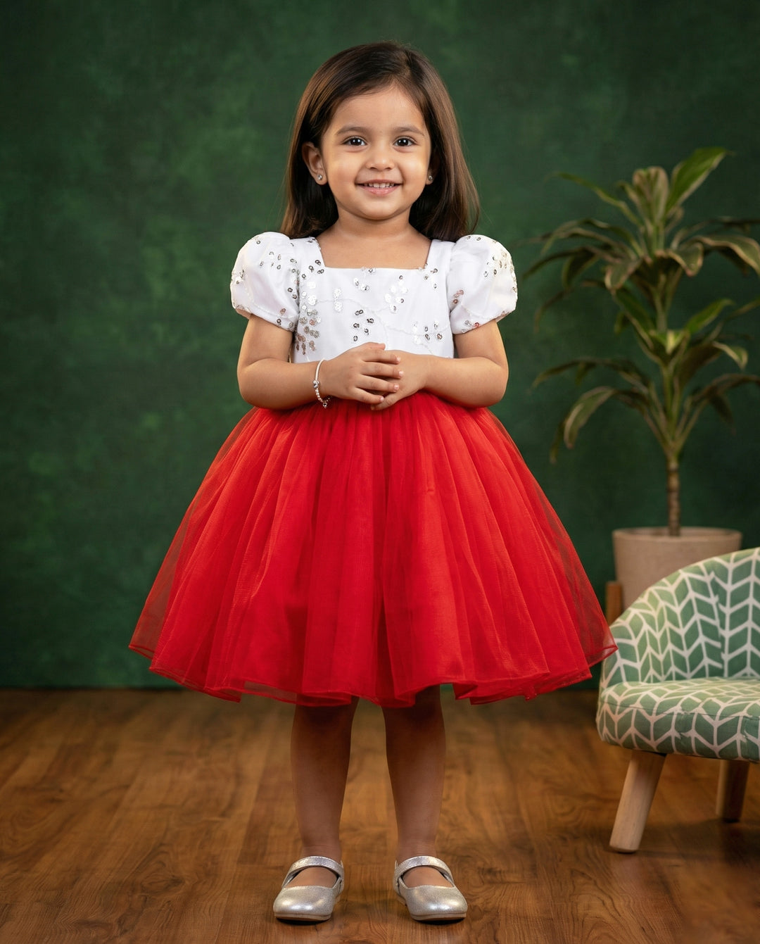 red and white Christmas frock for baby girls, designer birthday dress, festive kids party wear, baby girl Christmas outfit, Stanwells Kids dress