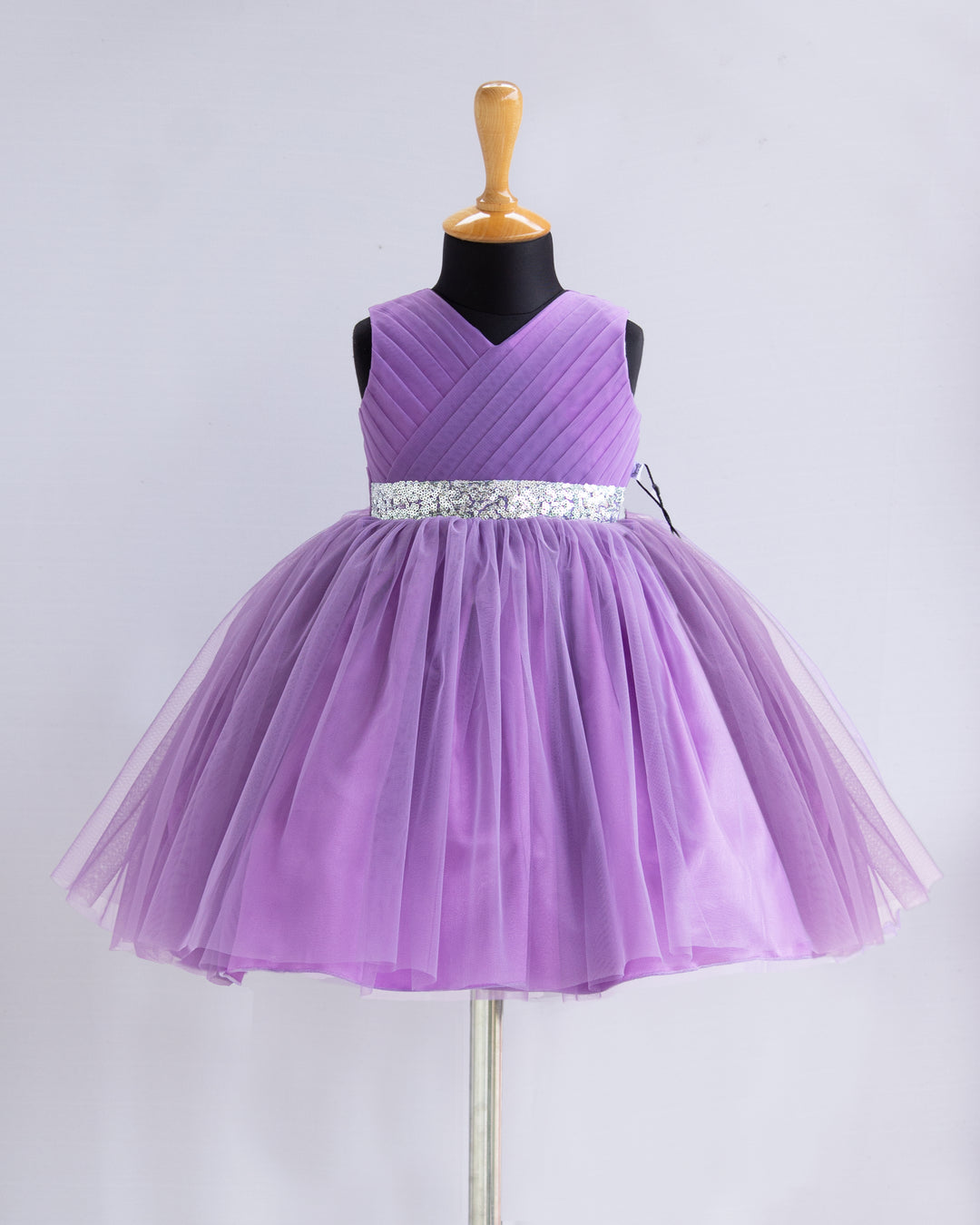 Pastel Lavender Pleated Knee Length Frock