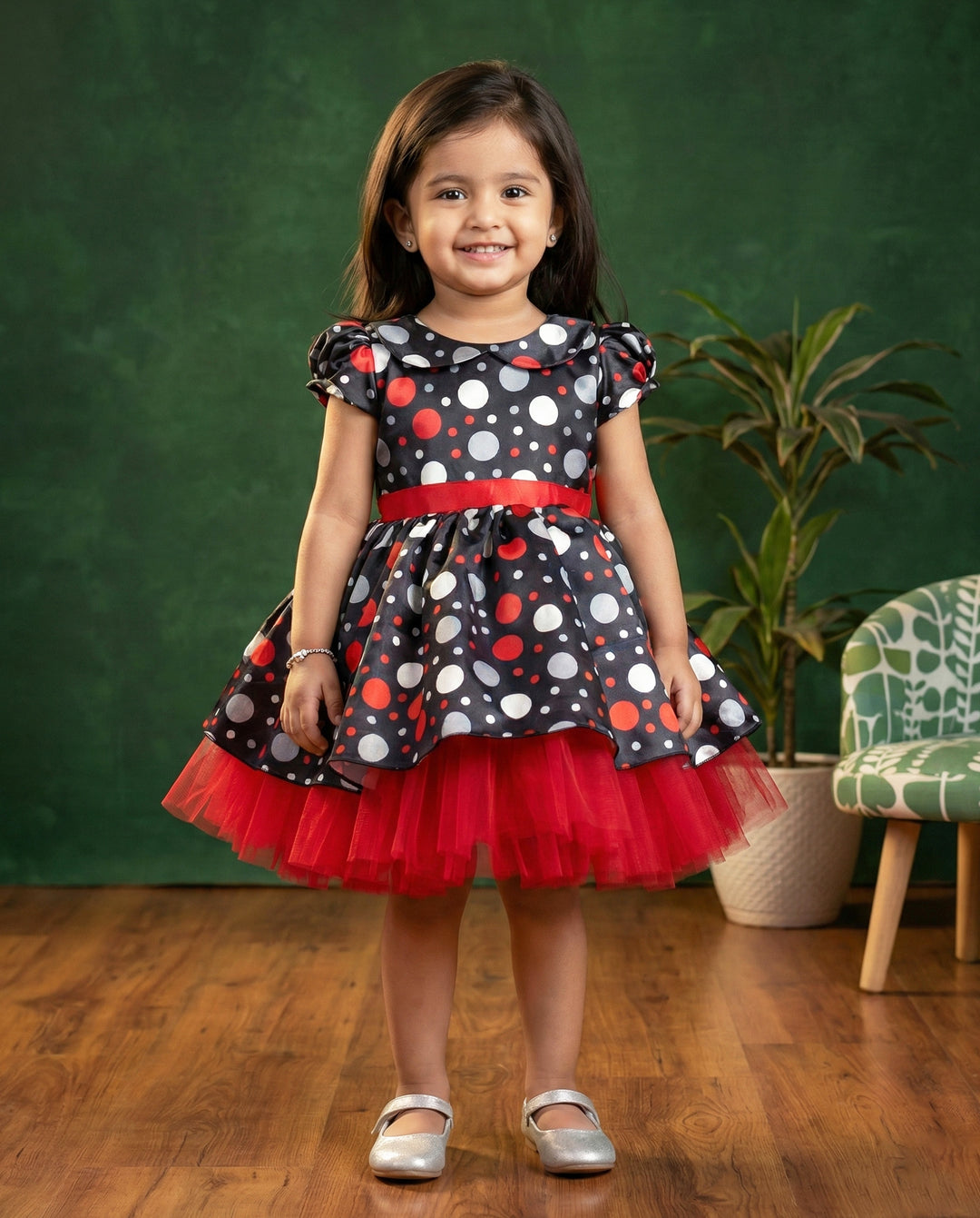 baby girls birthday dress, black satin frock, Christmas frock for kids, printed satin partywear dress, festive outfit for girls, toddler party dress, elegant kids frock, soft satin birthday dress, baby girl Christmas outfit