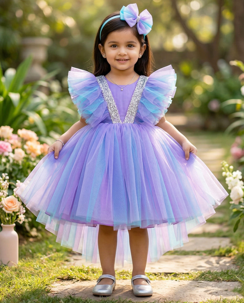 Sky Blue & Lavender shade premium Baby Girls Party Wear Birthday Frock