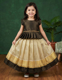 Kerala Kasavu Black Brocade Lehenga Choli for Baby Girl – Stanwells Kids