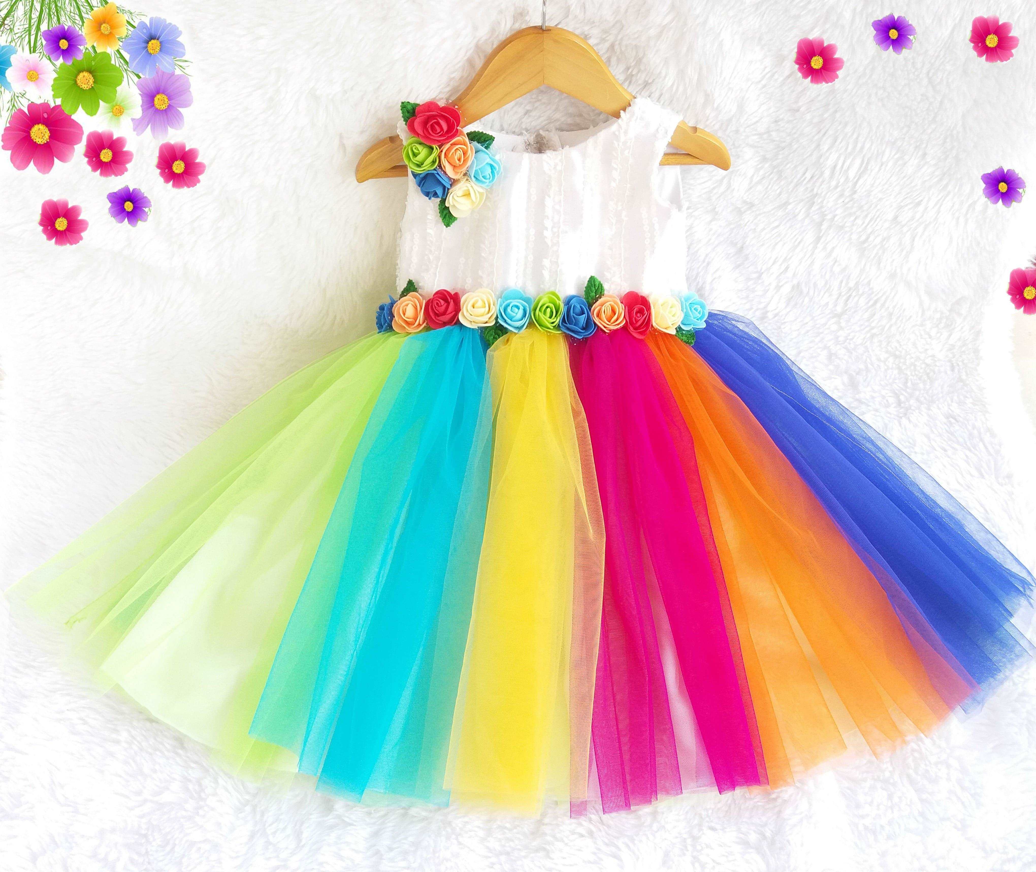 Rainbow shade Frock with Matching Headband Stanwells Kids