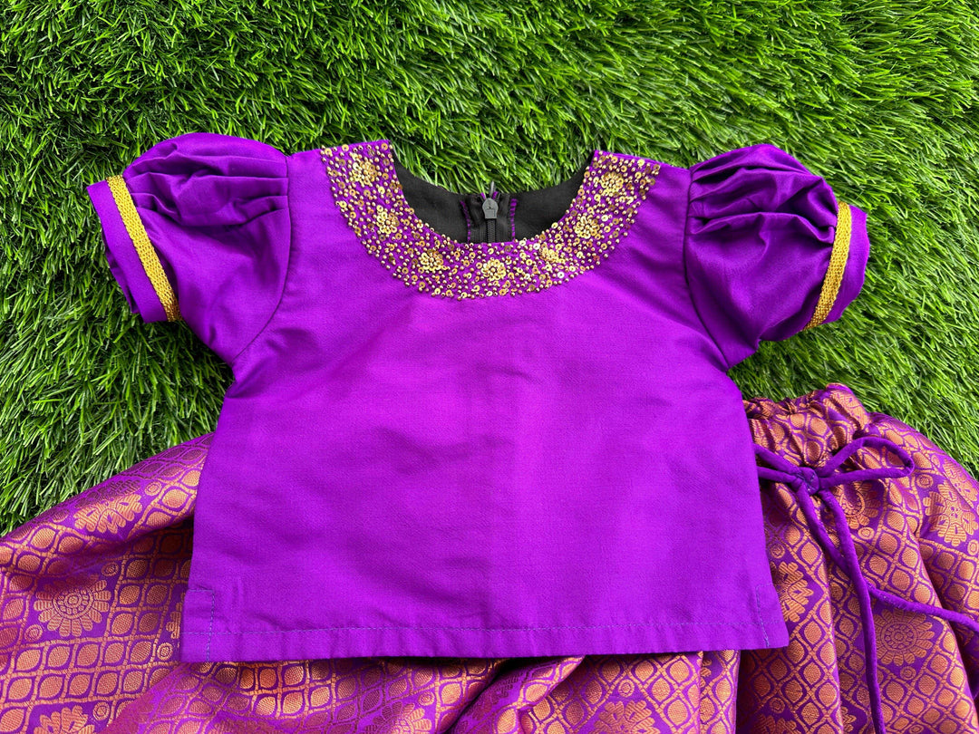 Violet Shade Wooven Traditional Pattu Lehenga Choli - Stanwells Kids