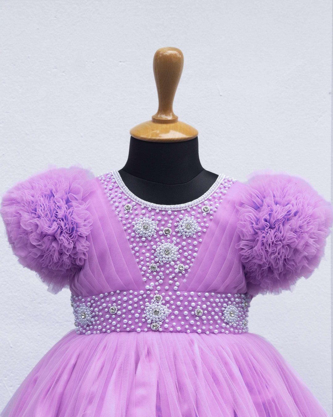 Lilac & Purple Combo Heavy Handwork Partywear Flared Ruffles Full Gown